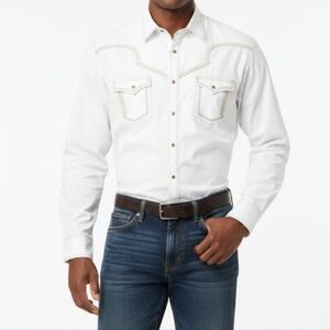 WRANGLER Rock‎ 47 Men's White Pearl Snap Western Shirt XXL Cowboy Rodeo Style